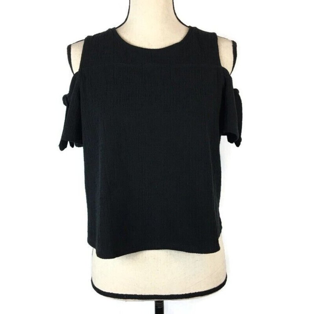Madewell Skylar Cold Shoulder Blouse Black Bow Womens Small